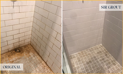 Before and After Picture of a Shower with moisture issues