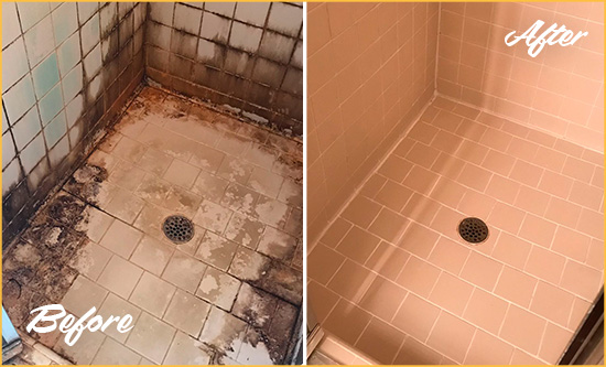 Sir Grout Caulked this Bathroom Grout to Prevent Water Damage Before and After Picture of a Bathroom Grout Caulking Service