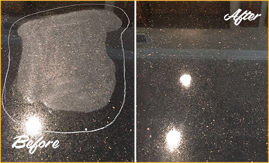 Sir Grout Restored This Wildomar Granite Countertop to Remove Scratches Before and After Picture of a Wildomar Hard Surface Restoration Service on a Granite Countertop to Remove Scratches