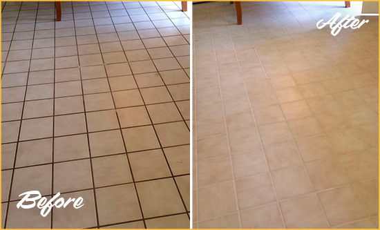 Before and After Picture of Romoland Ceramic Tile Grout Cleaned to Remove Dirt