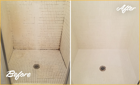 Before and After Picture of a Wildomar Bathroom Grout Sealed to Remove Mold